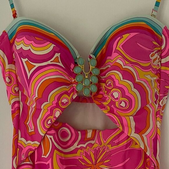 Trina Turk 25th Anniversary Vibrant Pink and Orange Swimsuit Size 8 - Picture 1 of 8